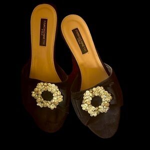 Vintage  style suede rhinestone kitten heels Sz 40